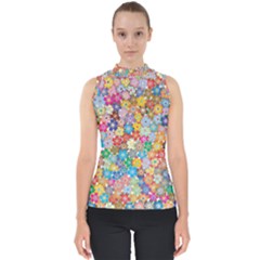 Floral Flowers Abstract Art Mock Neck Shell Top