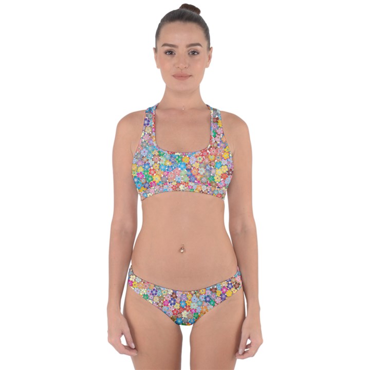 Floral Flowers Abstract Art Cross Back Hipster Bikini Set