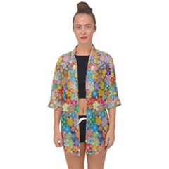 Floral Flowers Abstract Art Open Front Chiffon Kimono