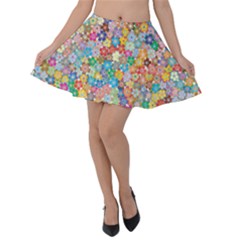 Floral Flowers Abstract Art Velvet Skater Skirt