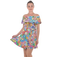 Floral Flowers Abstract Art Off Shoulder Velour Dress