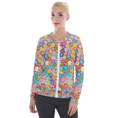 Floral Flowers Abstract Art Velour Zip Up Jacket