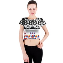 Folk Art Fabric Crew Neck Crop Top