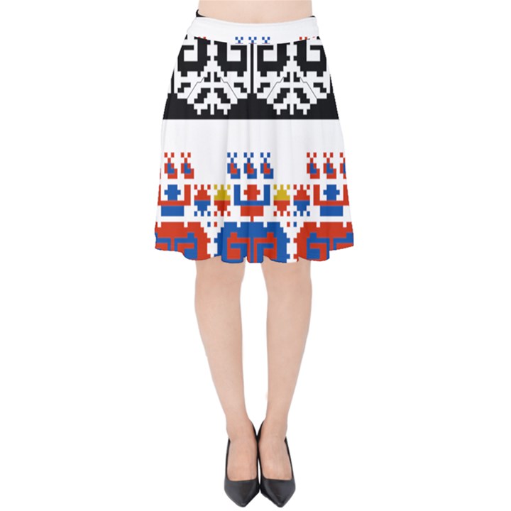 Folk Art Fabric Velvet High Waist Skirt