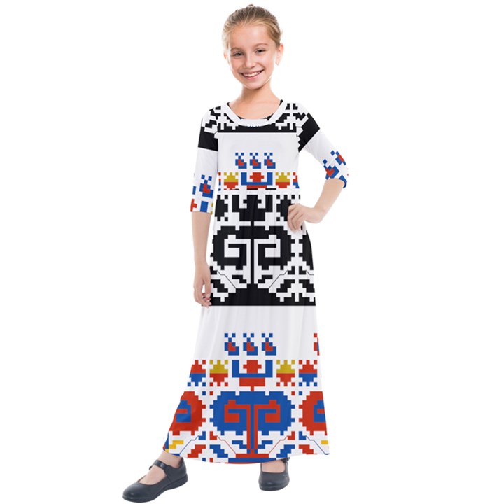 Folk Art Fabric Kids  Quarter Sleeve Maxi Dress