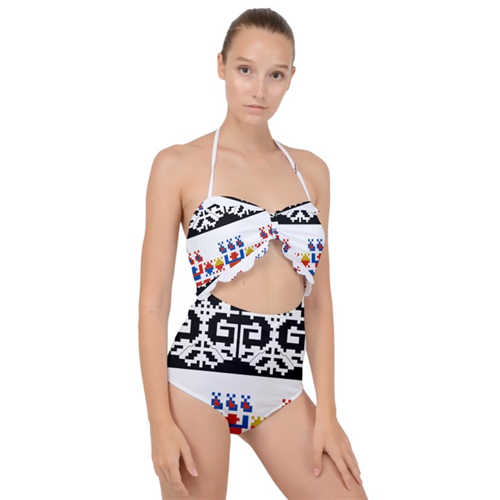 Folk Art Fabric Scallop Top Cut Out Swimsuit