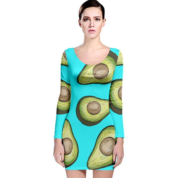 Fruite Avocado Long Sleeve Velvet Bodycon Dress