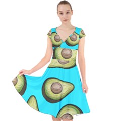 Fruite Avocado Cap Sleeve Front Wrap Midi Dress