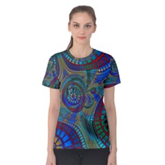 Fractal Abstract Line Wave Women s Cotton Tee