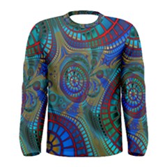 Fractal Abstract Line Wave Men s Long Sleeve Tee