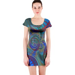 Fractal Abstract Line Wave Short Sleeve Bodycon Dress