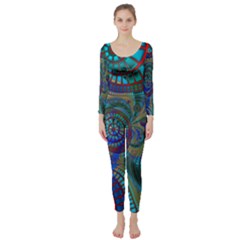 Fractal Abstract Line Wave Long Sleeve Catsuit