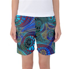 Fractal Abstract Line Wave Women s Basketball Shorts