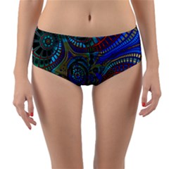 Fractal Abstract Line Wave Reversible Mid-waist Bikini Bottoms by HermanTelo