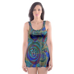 Fractal Abstract Line Wave Skater Dress Swimsuit by HermanTelo