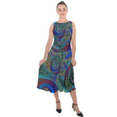 Fractal Abstract Line Wave Midi Tie-back Chiffon Dress by HermanTelo