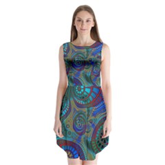 Fractal Abstract Line Wave Sleeveless Chiffon Dress  