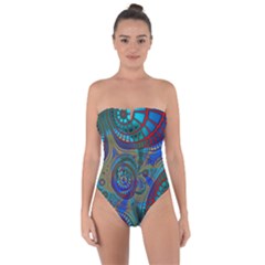 Fractal Abstract Line Wave Tie Back One Piece Swimsuit