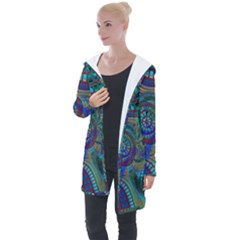 Fractal Abstract Line Wave Longline Hooded Cardigan