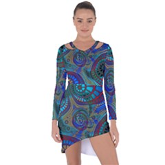 Fractal Abstract Line Wave Asymmetric Cut-out Shift Dress