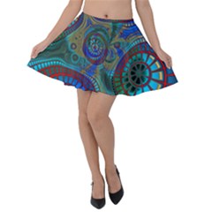 Fractal Abstract Line Wave Velvet Skater Skirt