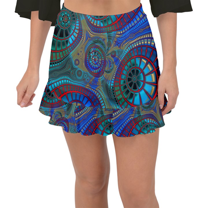 Fractal Abstract Line Wave Fishtail Mini Chiffon Skirt