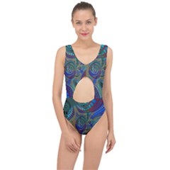 Fractal Abstract Line Wave Center Cut Out Swimsuit