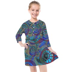 Fractal Abstract Line Wave Kids  Quarter Sleeve Shirt Dress