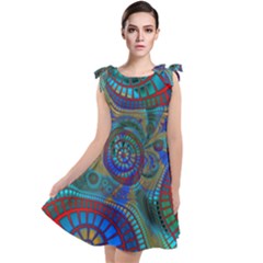 Fractal Abstract Line Wave Tie Up Tunic Dress