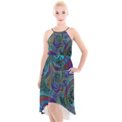 Fractal Abstract Line Wave High-low Halter Chiffon Dress  by HermanTelo