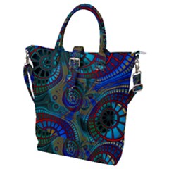 Fractal Abstract Line Wave Buckle Top Tote Bag by HermanTelo