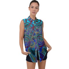 Fractal Abstract Line Wave Sleeveless Chiffon Button Shirt