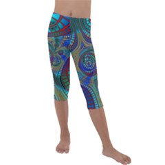 Fractal Abstract Line Wave Kids  Lightweight Velour Capri Leggings  by HermanTelo