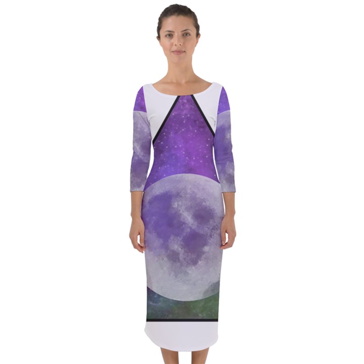 Form Triangle Moon Space Quarter Sleeve Midi Bodycon Dress