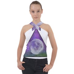 Form Triangle Moon Space Cross Neck Velour Top by HermanTelo