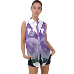 Form Triangle Moon Space Sleeveless Chiffon Button Shirt