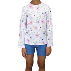 Floral Pink Blue Kids  Long Sleeve Swimwear