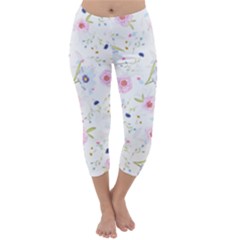 Floral Pink Blue Capri Winter Leggings 