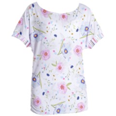 Floral Pink Blue Women s Oversized Tee by HermanTelo