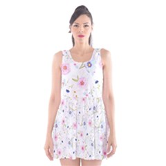 Floral Pink Blue Scoop Neck Skater Dress