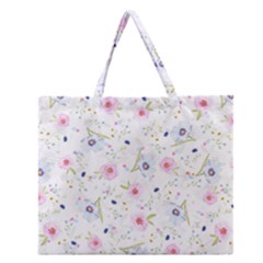 Floral Pink Blue Zipper Large Tote Bag