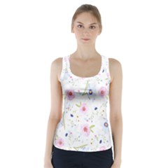 Floral Pink Blue Racer Back Sports Top by HermanTelo