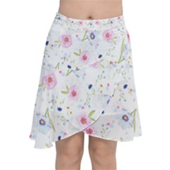 Floral Pink Blue Chiffon Wrap Front Skirt