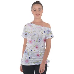 Floral Pink Blue Tie-up Tee