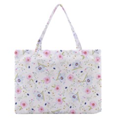 Floral Pink Blue Zipper Medium Tote Bag