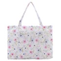 Floral Pink Blue Zipper Medium Tote Bag View1