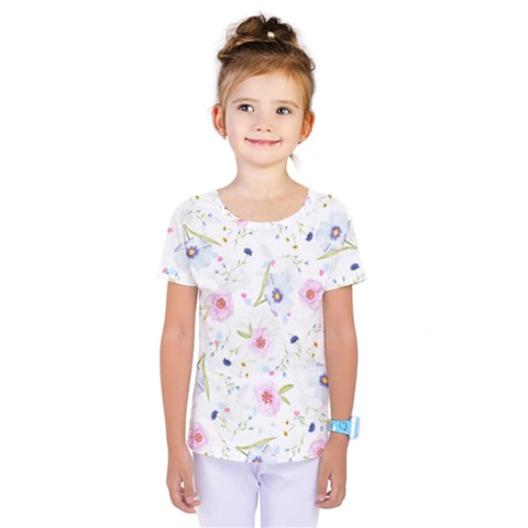 Floral Pink Blue Kids  One Piece Tee by HermanTelo