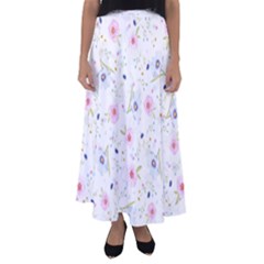 Floral Pink Blue Flared Maxi Skirt