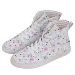 Floral Pink Blue Men s Hi-top Skate Sneakers by HermanTelo