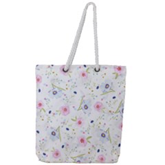 Floral Pink Blue Full Print Rope Handle Tote (large) by HermanTelo